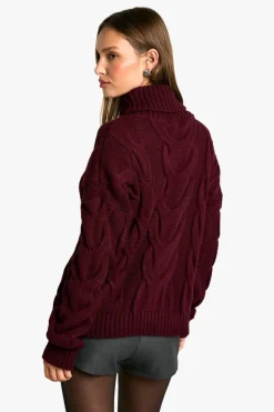 Oversized Jumpers|Jumpers*boohoo Chunky Cable Knitted Roll Neck Oversized Jumper plum