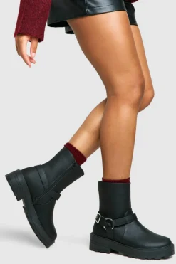 Calf High Boots|Chunky Boots*boohoo Chunky Calf High Biker Boots black