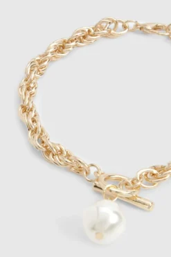 Bracelets*boohoo Chunky Chain Pearl Detail Bracelet gold