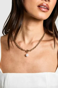 Necklaces*boohoo Chunky Chain Pearl Detail Necklace gold