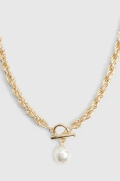 Necklaces*boohoo Chunky Chain Pearl Detail Necklace gold