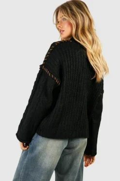 Oversized Jumpers*boohoo Chunky Contrast Stitch Jumper black
