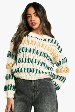 Jumpers*boohoo Chunky Contrast Stripe Knitted Jumper cream