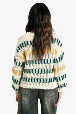 Jumpers*boohoo Chunky Contrast Stripe Knitted Jumper cream