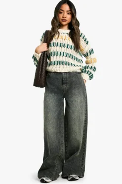Jumpers*boohoo Chunky Contrast Stripe Knitted Jumper cream