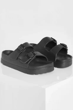 Flats|Sandals*boohoo Chunky Double Buckle Slider black