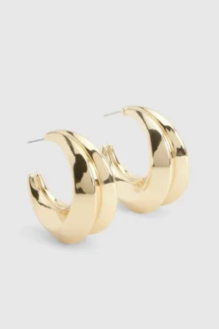 Statement Earrings|Earrings*boohoo Chunky Double Layered Hoop Earrings gold