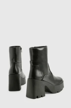Chunky Boots|Heeled Boots*boohoo Chunky Heeled Sock Ankle Boots black