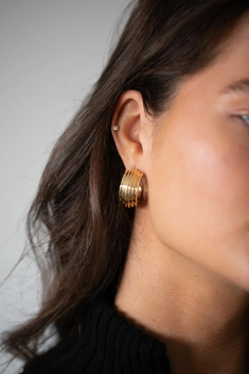 Statement Earrings*SVNX Chunky hoop earrings in with inprinted texture Gold