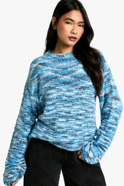 Oversized Jumpers|Jumpers*boohoo Chunky Knit Marl Boxy Knitted Crew Neck Jumper blue