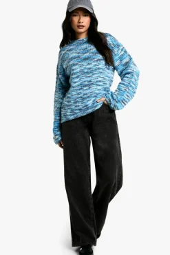 Oversized Jumpers|Jumpers*boohoo Chunky Knit Marl Boxy Knitted Crew Neck Jumper blue