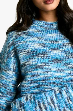 Oversized Jumpers|Jumpers*boohoo Chunky Knit Marl Boxy Knitted Crew Neck Jumper blue
