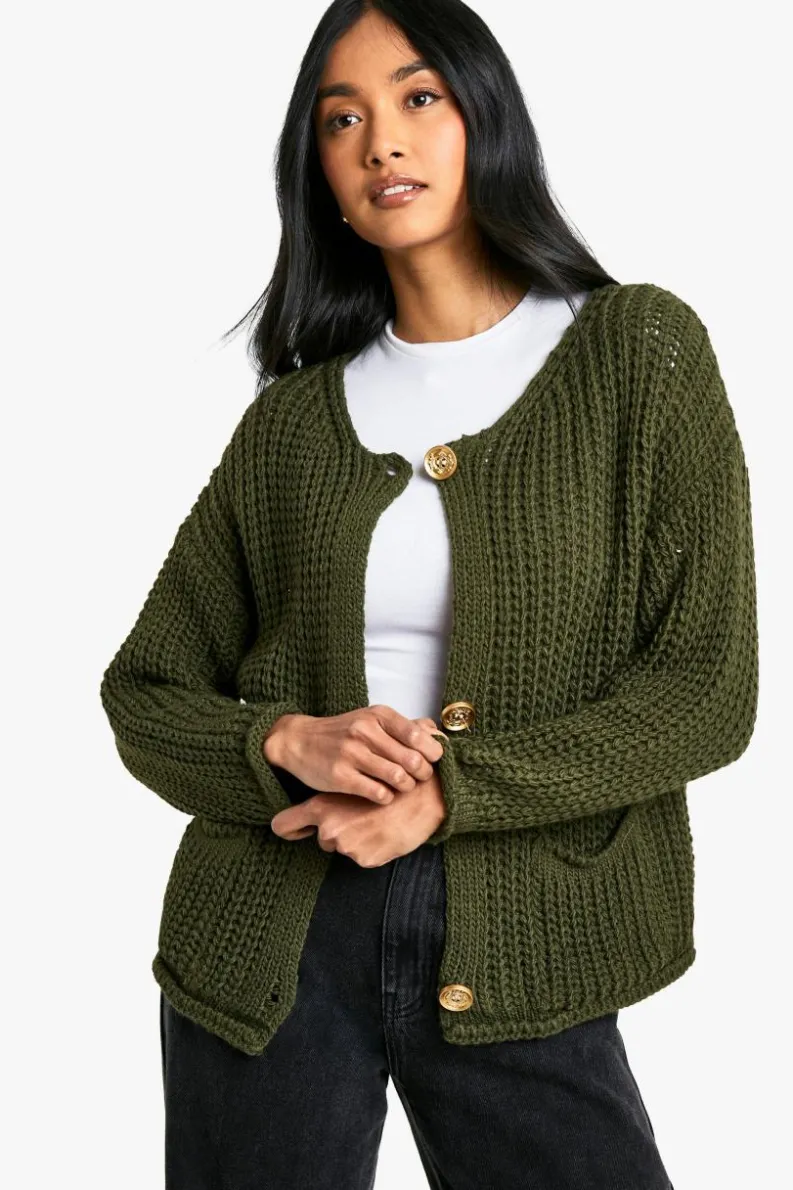 Cardigans|Jumpers & Cardigans*boohoo Chunky Knit Button Detail Oversized Knitted Cardigan khaki