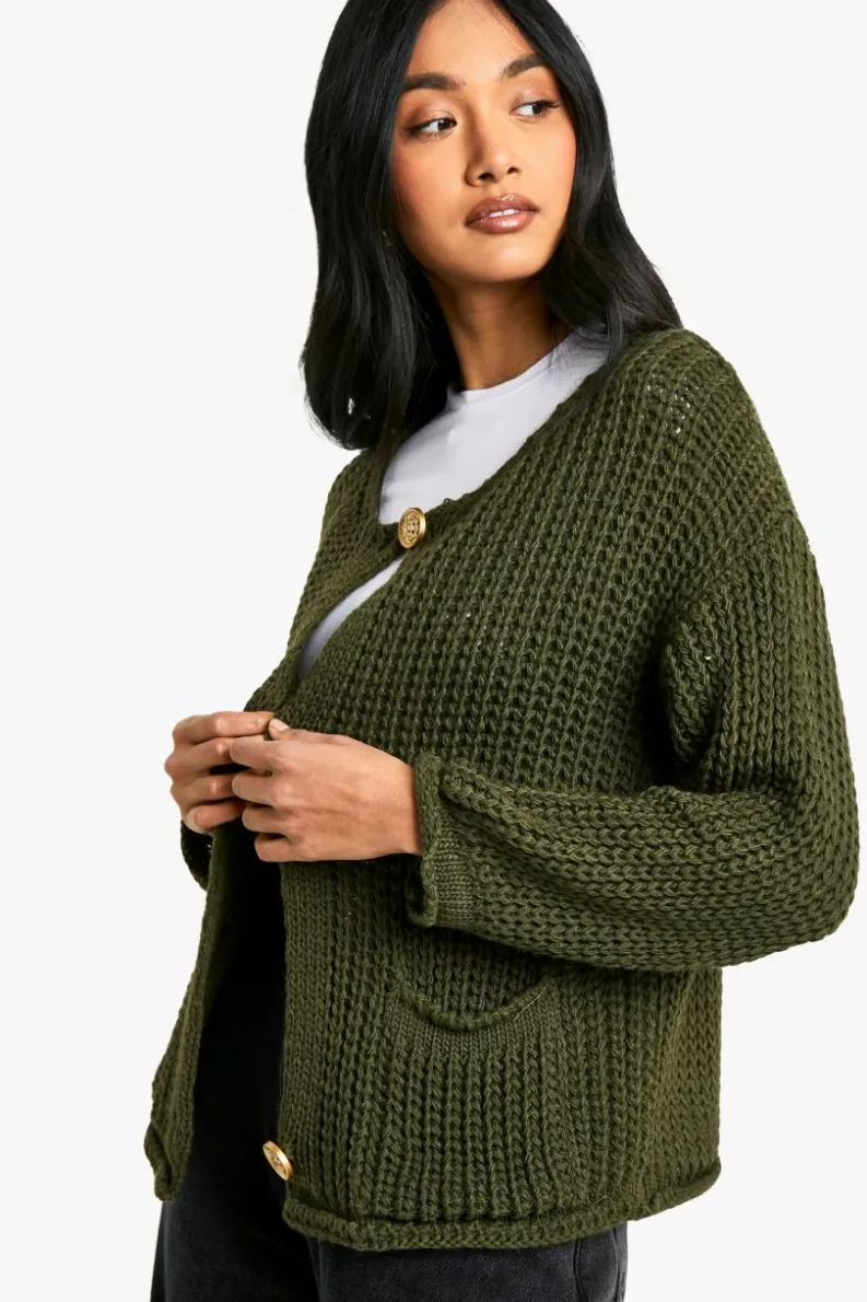 Cardigans|Jumpers & Cardigans*boohoo Chunky Knit Button Detail Oversized Knitted Cardigan khaki