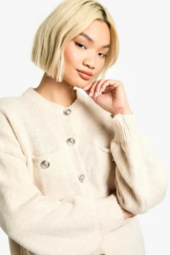 Cardigans*boohoo Chunky Knit Button Detail Oversized Cardigan cream