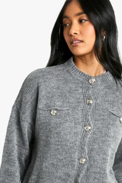 Cardigans*boohoo Chunky Knit Button Detail Oversized Cardigan charcoal