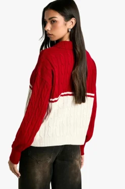 Jumpers|Knitwear*boohoo Chunky Knit Cable Detail Zip Through Colla Jumper red