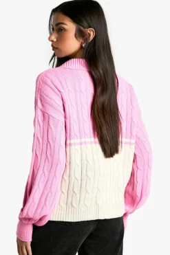 Jumpers|Knitwear*boohoo Chunky Knit Cable Detail Zip Through Collared Jumper pink