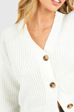 Cardigans|Knitwear*boohoo Chunky Knit Cropped Cardigan cream