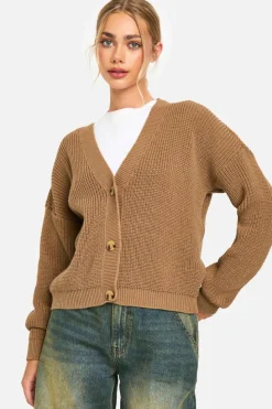 Cardigans*boohoo Chunky Knit Cropped Cardigan camel
