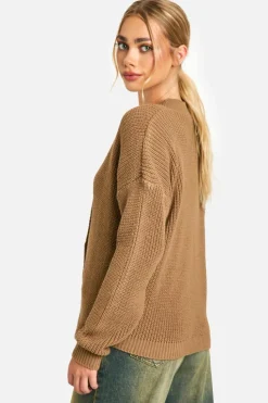 Cardigans*boohoo Chunky Knit Cropped Cardigan camel
