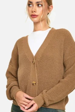 Cardigans*boohoo Chunky Knit Cropped Cardigan camel