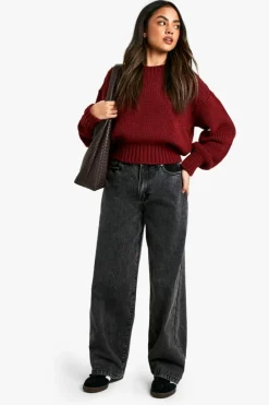 Jumpers|Knitwear*boohoo Chunky Knit Dropped Shoulder Boxy Fit Jumper wine