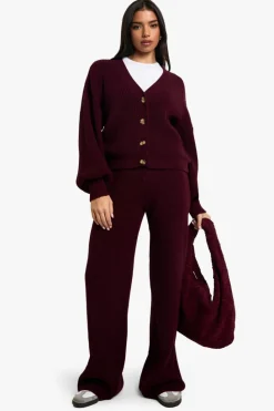 Knitted Co-Ords|Knitwear*boohoo Chunky Knit Oversized Cardigan and Wide Leg Trouser Co-Ord plum