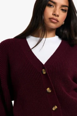 Knitted Co-Ords|Knitwear*boohoo Chunky Knit Oversized Cardigan and Wide Leg Trouser Co-Ord plum