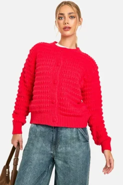 Cardigans*boohoo Chunky Knitted Cardigan red