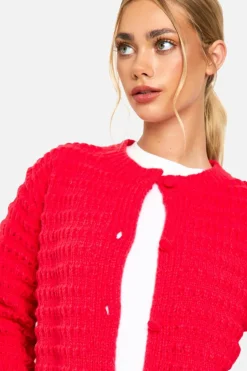 Cardigans*boohoo Chunky Knitted Cardigan red