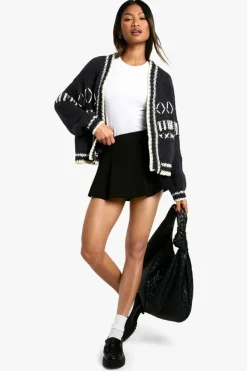 Cardigans*boohoo Chunky Knitted Contrast Stitch Cardigan navy