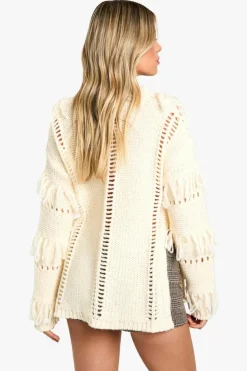 Jumpers*boohoo Chunky Knitted Fringe Detail Jumper stone