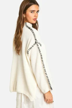 Jumpers|Jumpers & Cardigans*boohoo Chunky Knitted High Neck Contrast Stitch Jumper cream