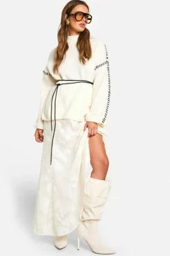 Jumpers|Jumpers & Cardigans*boohoo Chunky Knitted High Neck Contrast Stitch Jumper cream