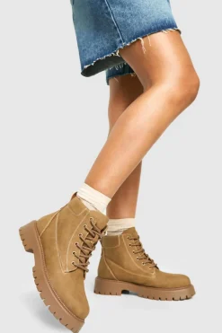 Chunky Boots|Biker Boots*boohoo Chunky Lace Up Hiker Boots beige