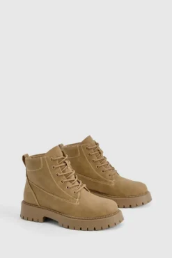Chunky Boots|Biker Boots*boohoo Chunky Lace Up Hiker Boots beige