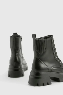 Chunky Boots|Biker Boots*boohoo Chunky Lace Up Hiker Boots black