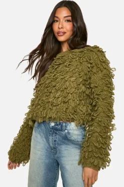 Jumpers|Jumpers & Cardigans*boohoo Chunky Loop Stitch Knitted Jumper khaki