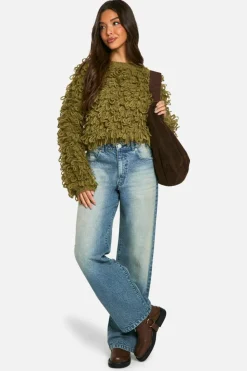 Jumpers|Jumpers & Cardigans*boohoo Chunky Loop Stitch Knitted Jumper khaki