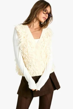 Knitted Tops*boohoo Chunky Loop Stitch Knitted Waistcoat cream