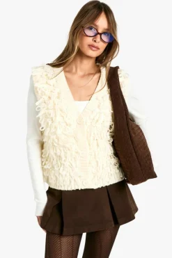 Knitted Tops*boohoo Chunky Loop Stitch Knitted Waistcoat cream