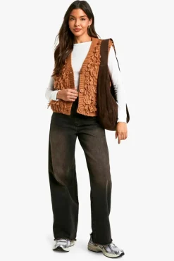 Knitted Tops*boohoo Chunky Loop Stitch Knitted Waistcoat rust