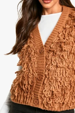 Knitted Tops*boohoo Chunky Loop Stitch Knitted Waistcoat rust