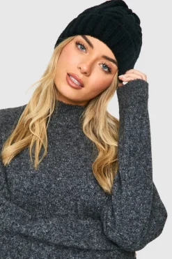 Hats & Gloves|Hats & Gloves*boohoo Chunky Mixed Marl Cable Knit Beanie black
