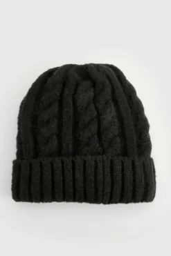 Hats & Gloves|Hats & Gloves*boohoo Chunky Mixed Marl Cable Knit Beanie black
