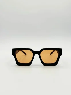 Sunglasses*SVNX Chunky Oversize square Sunglasses in with Orange Lenses Black