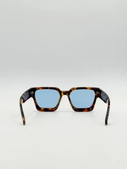 Sunglasses*SVNX Chunky Oversize square Sunglasses in Tortoiseshell with Blue Lenses Brown