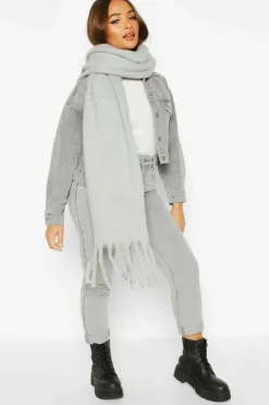 Scarves|Scarves*boohoo Chunky Oversized Fringe Scarf grey marl