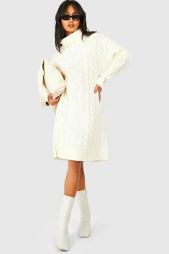 Jumper Dresses|Jumper Dresses*boohoo Chunky Oversized Roll Neck Jumper Dress cream